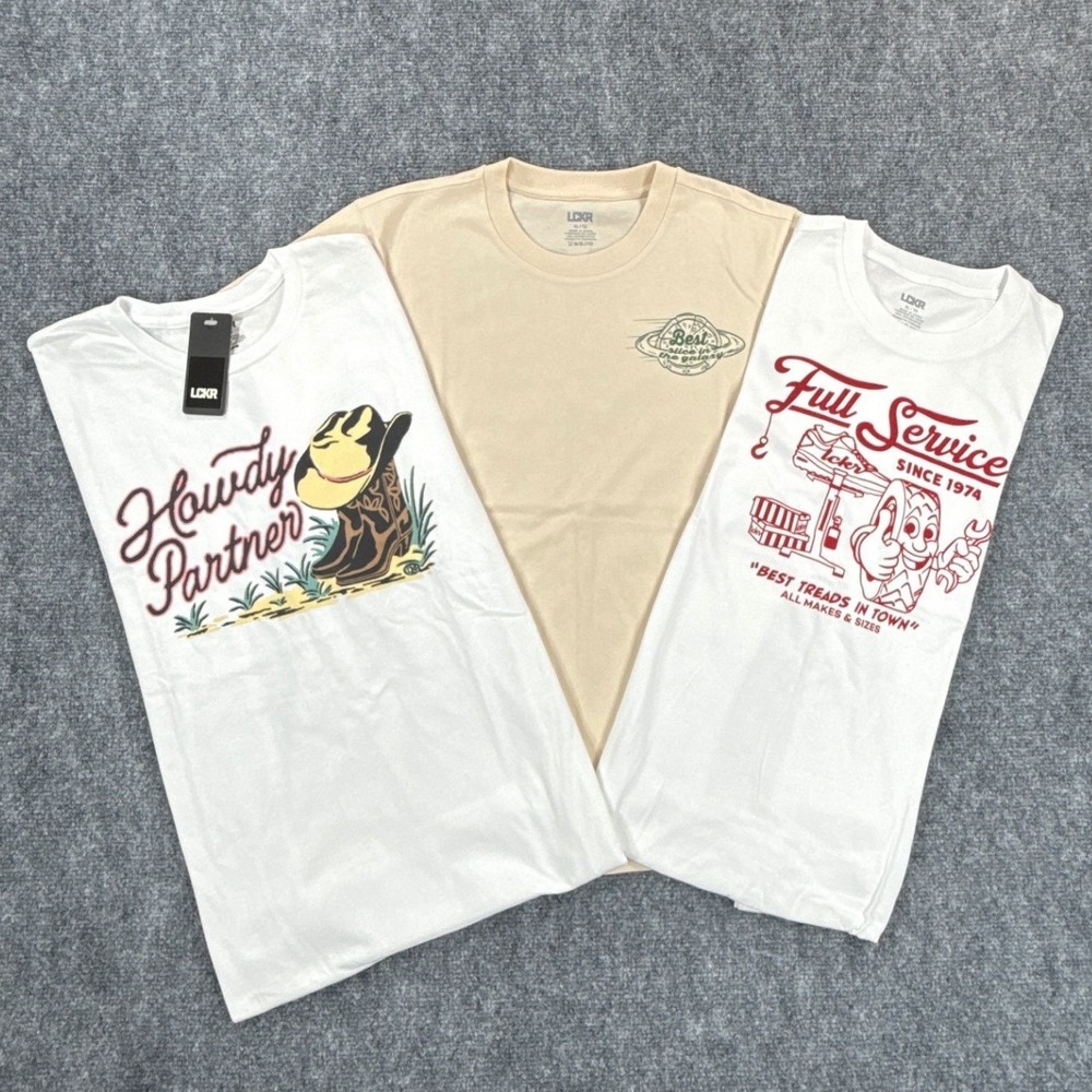 LCKR Boys XL 18-20 Graphic T-Shirt 3 Pack Bundle Tan White Tees NWT